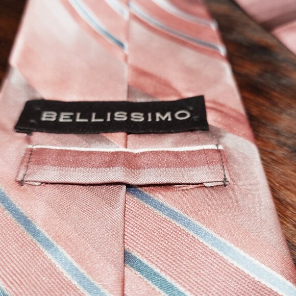 Bellissimo Pink and Blue-Silver Striped Silk Tie - Picture 3 of 4